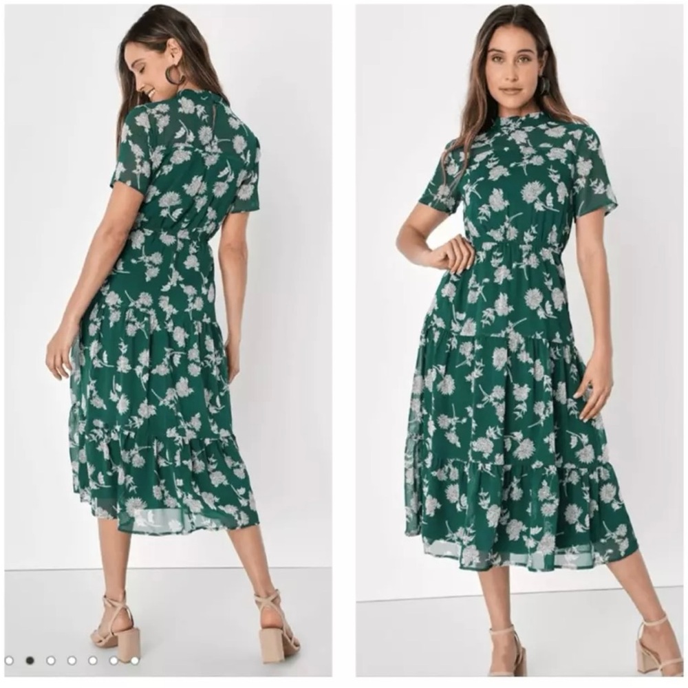 Lulu’s Green Floral Print Midi Dress, Size Small